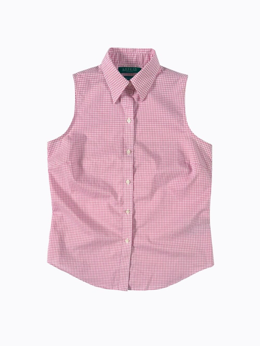 Lauren Ralph Lauren Pink Gingham Top S Sleeveless Non-Iron Cotton Button Down